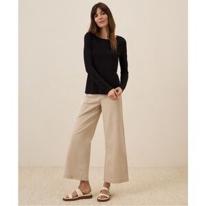 Pact Black Organic Cotton Cropped Ribbed Scoop Neck Long Sleeve Tee M